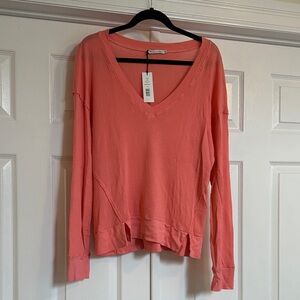 Michael Stars V-Neck Waffle Sweatshirt